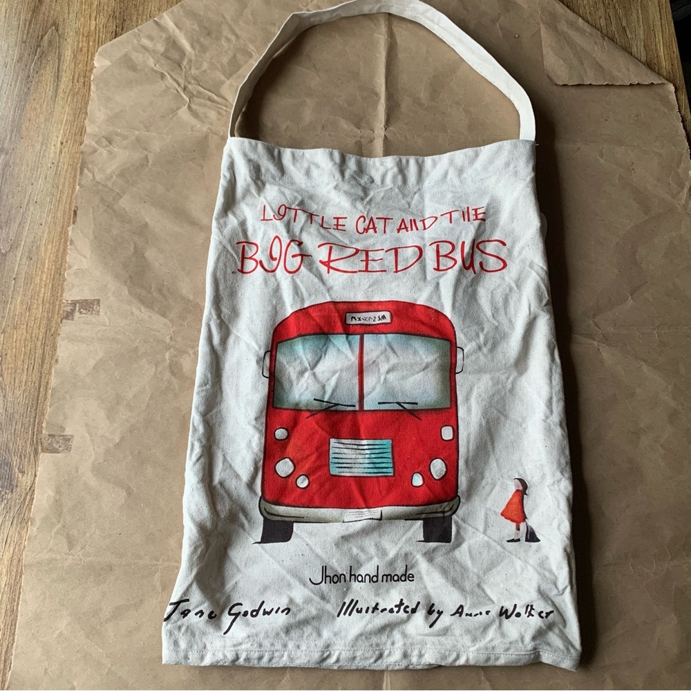 Little Cat Big Red Bus Canvas Tote